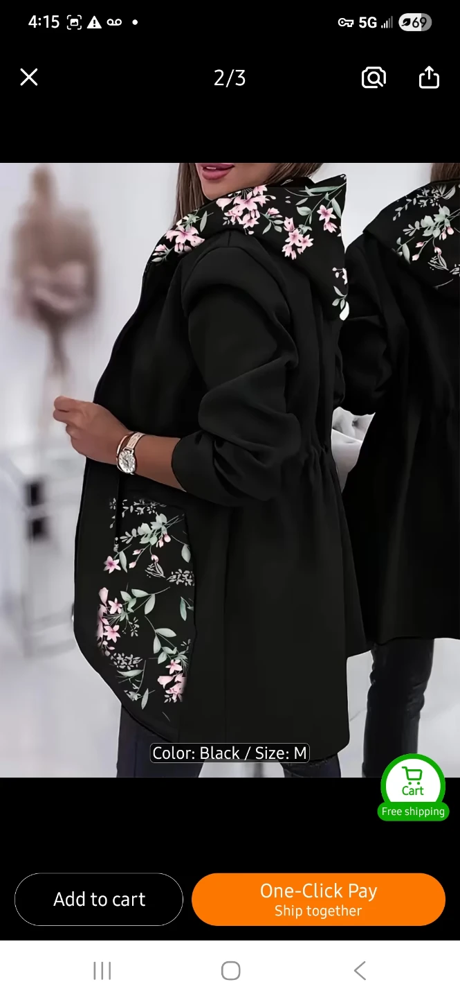 NEW Beautiful Black Floral Hooded Jacket 🌸 - photo 2