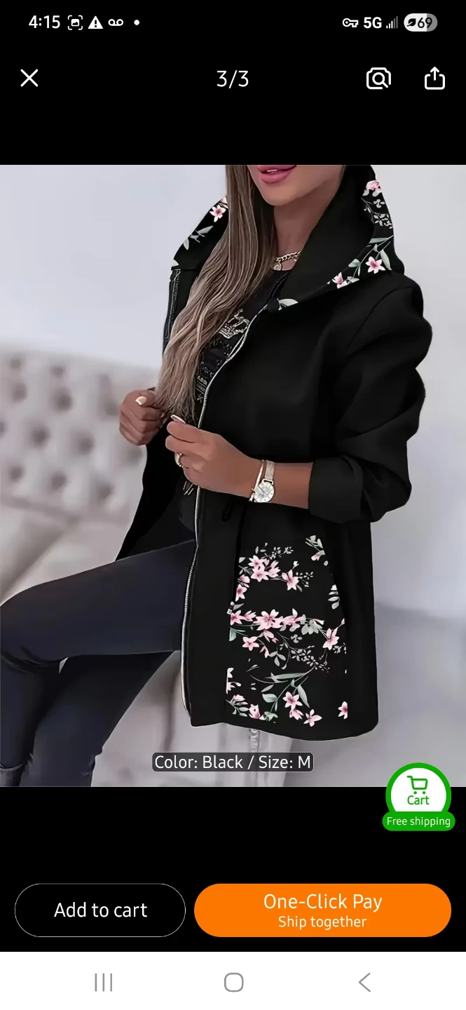 NEW Beautiful Black Floral Hooded Jacket 🌸 - photo 3