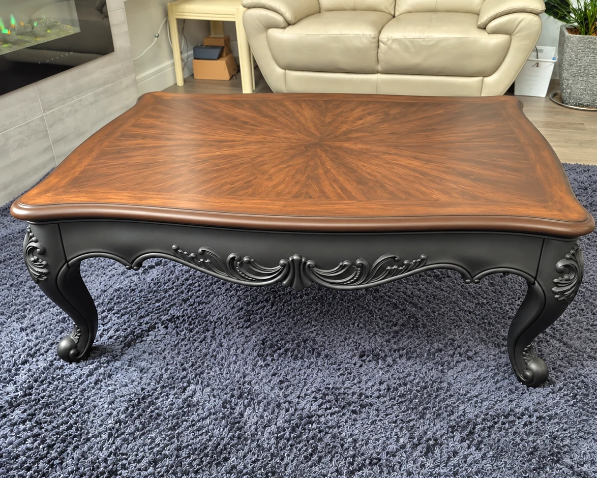 Solid Wood Refinished Coffee Table – Dark Walnut & Matte Black - photo 5