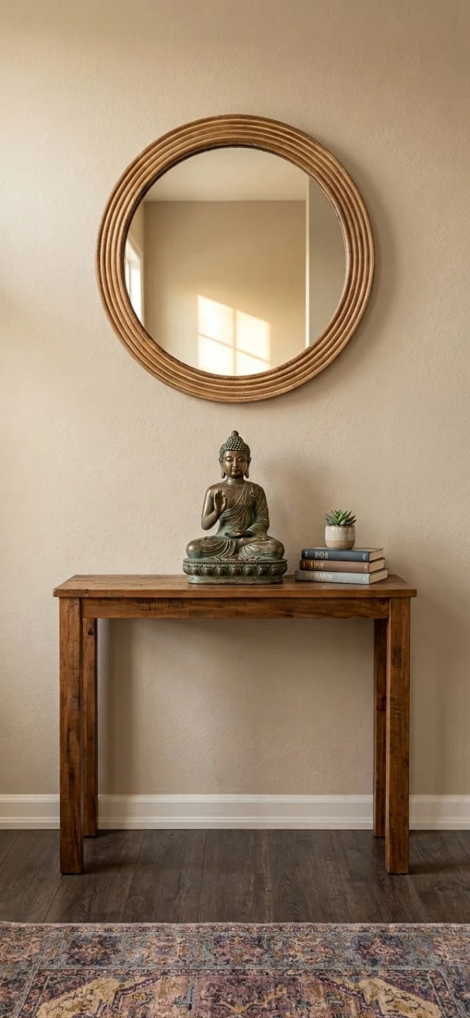 Moving sale Round Wood-Trim Mirror