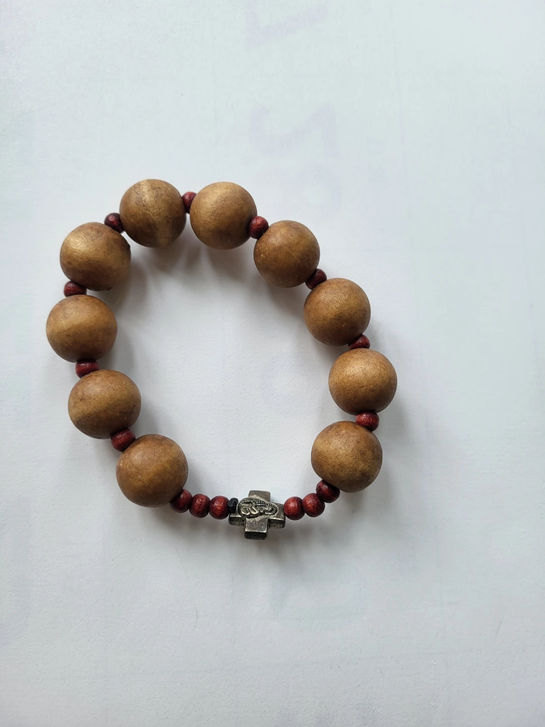 Wood Bead Stretch Bracelet with Cross Charm