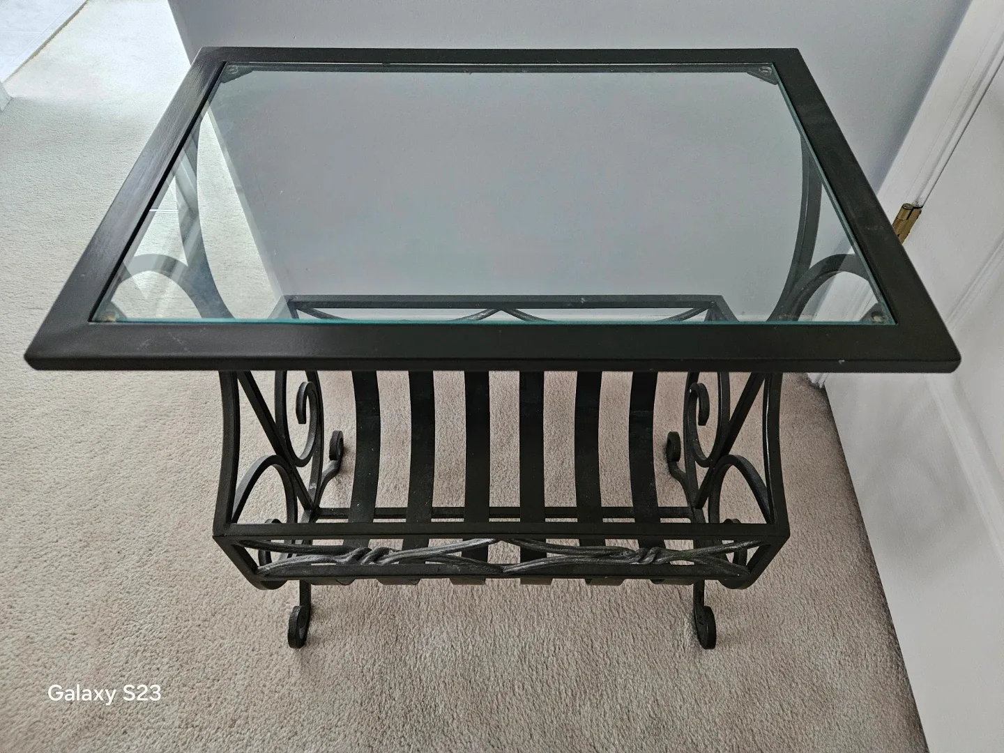 Black Metal End Table with Magazine Rack