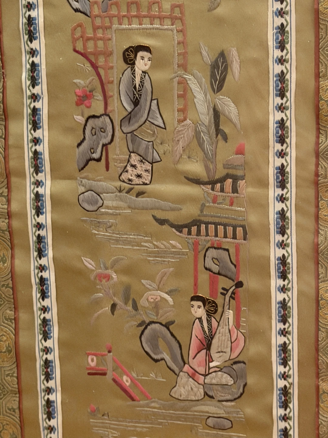 Framed Silk Embroidered Asian Scene Wall Art - photo 3