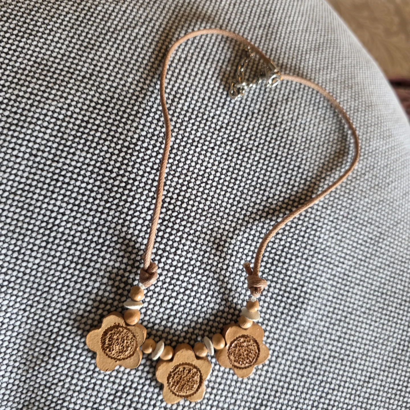 Wood Flower Charm Necklace