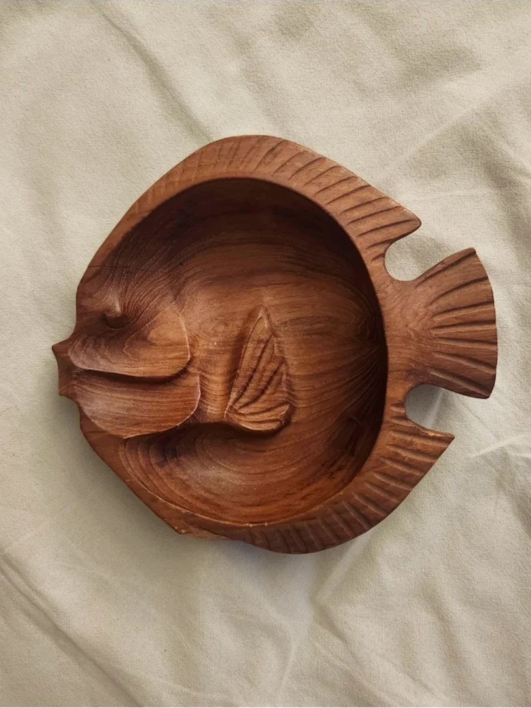Vintage Hand-Carved Wooden Fish Bowl