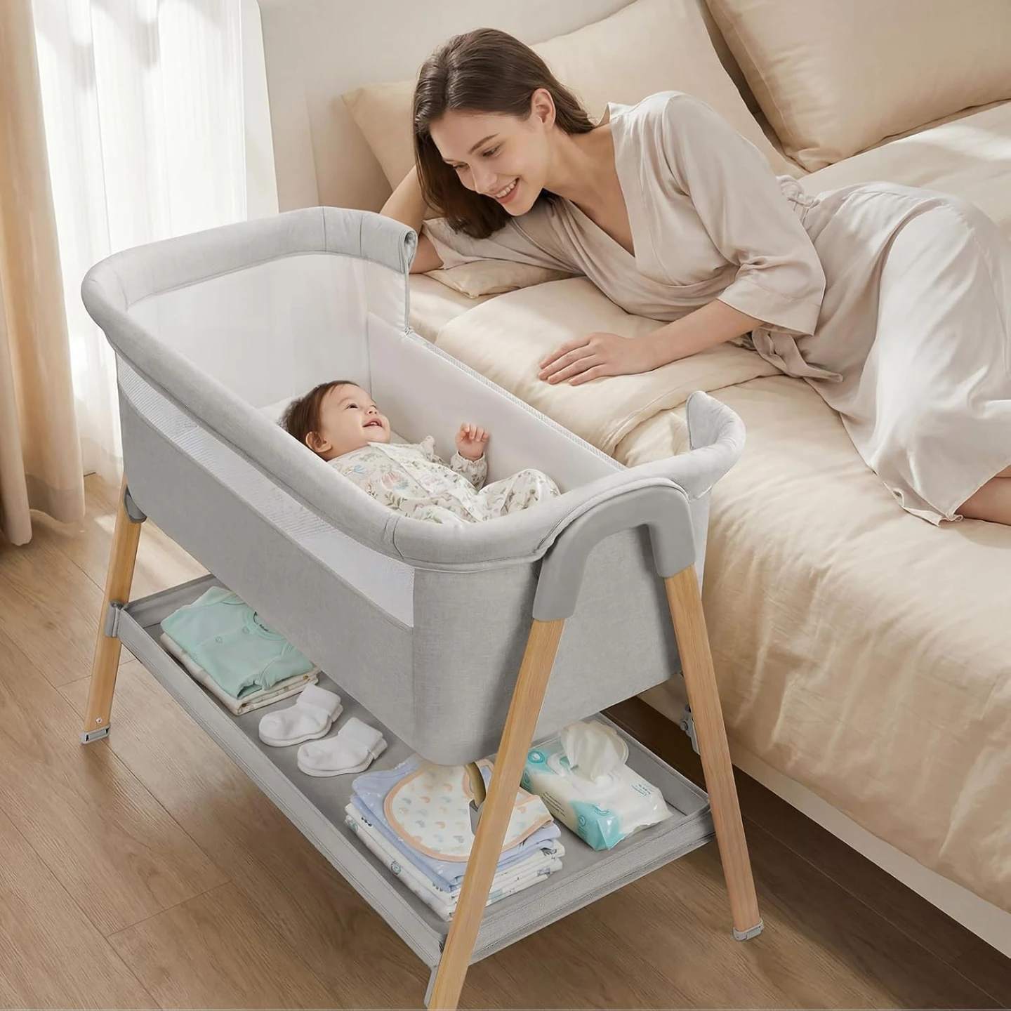 Baby Bassinet, Bedside Bassinet, 2-in-1 Bedside Sleeper