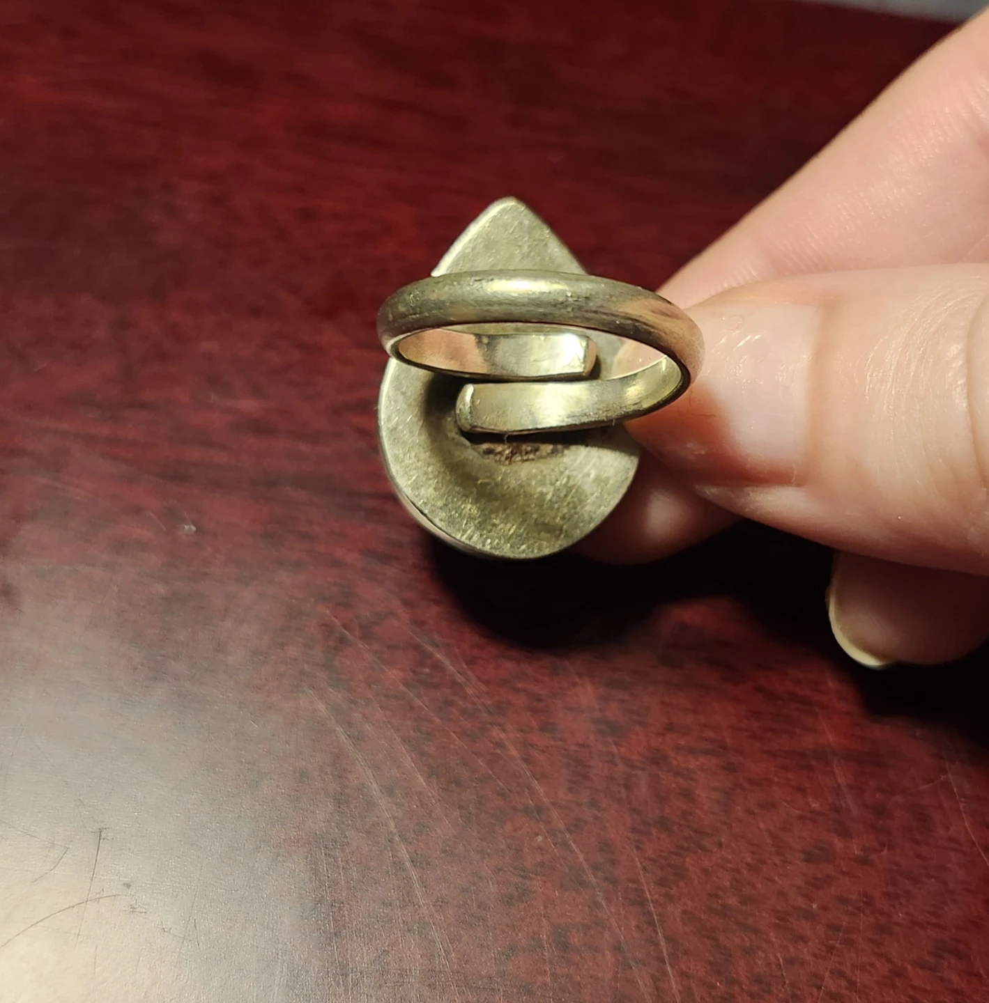 Handmade Teardrop Ring with Red Mosaic Inlay - photo 3
