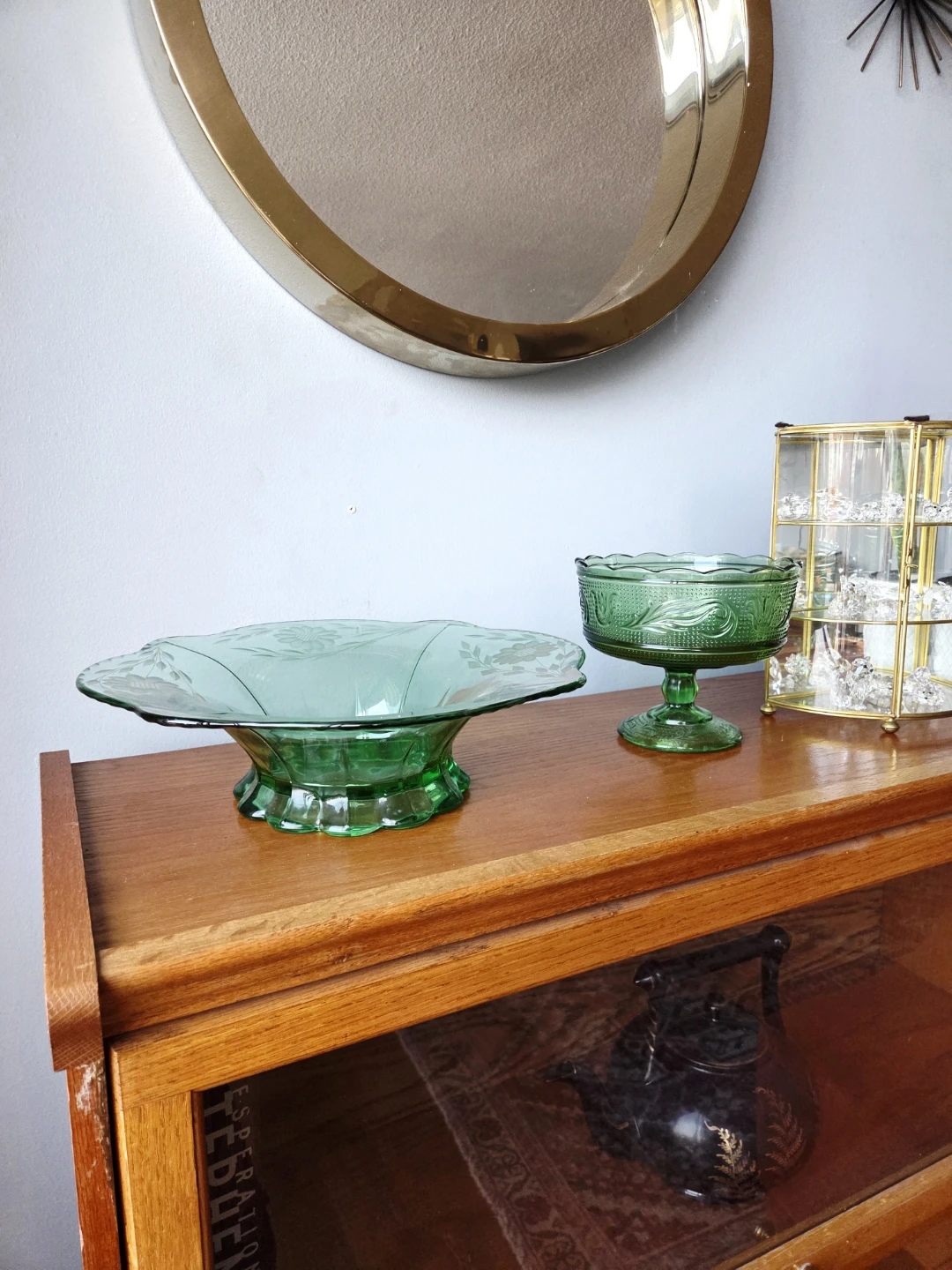 Mid-Century Green Glass Serving Bowls - Vintage Set of 2