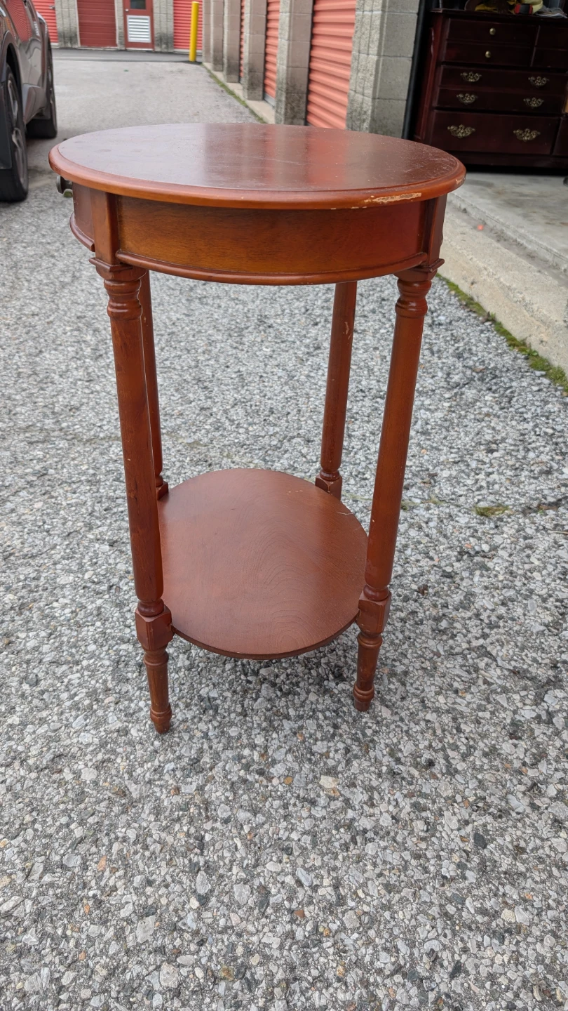 Oval Wood Side Table with Drawer - photo 4