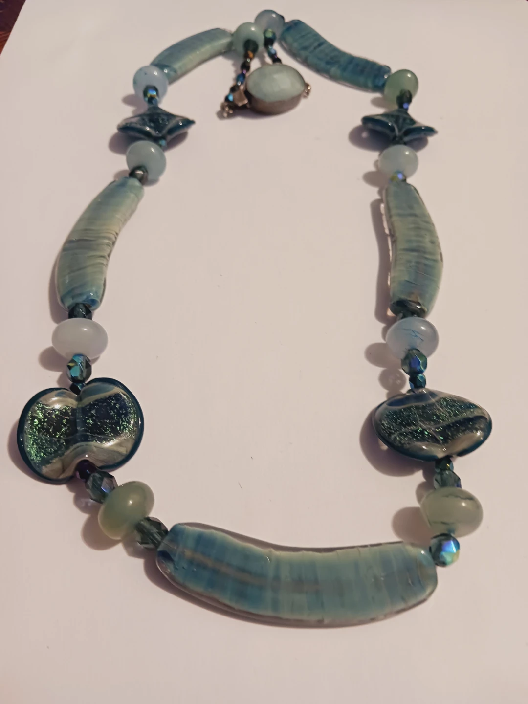 Sterling Silver 925 Gemstone Clasp Murano Glass & Stone Necklace - photo 5