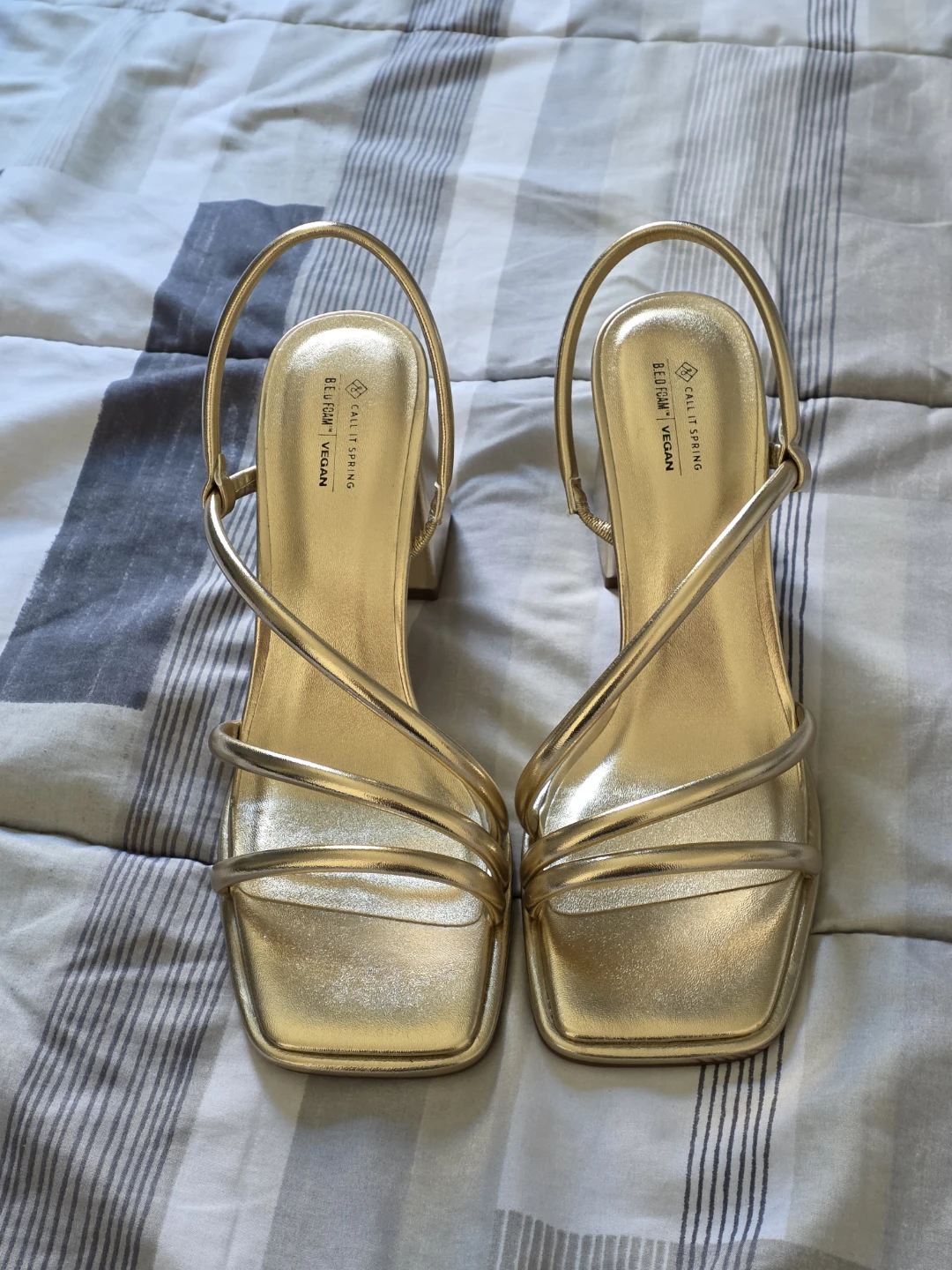 Gold block sandals from Spring