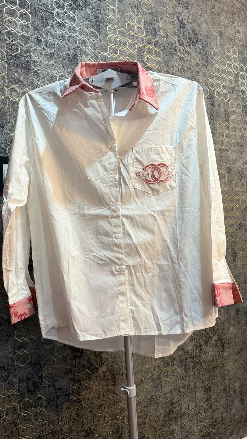 Chanel White Button-Down Shirt with Pink Details