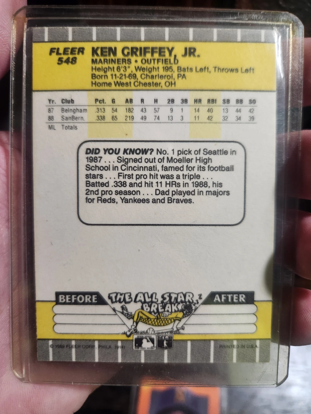1989 Fleer Ken Griffey Jr. Rookie Card with Error Back - photo 2