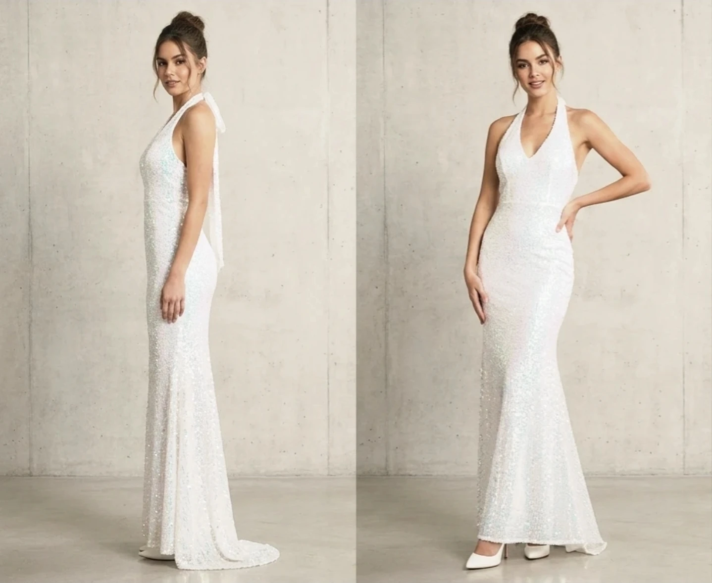 White Sequin Halter Maxi Dress. Wedding, bachelorette, prom 🏈