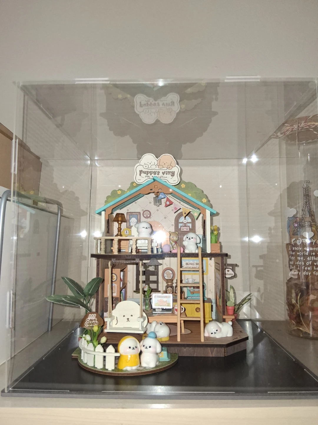 Puppy's Villa Miniature DIY Dollhouse with dog figurines