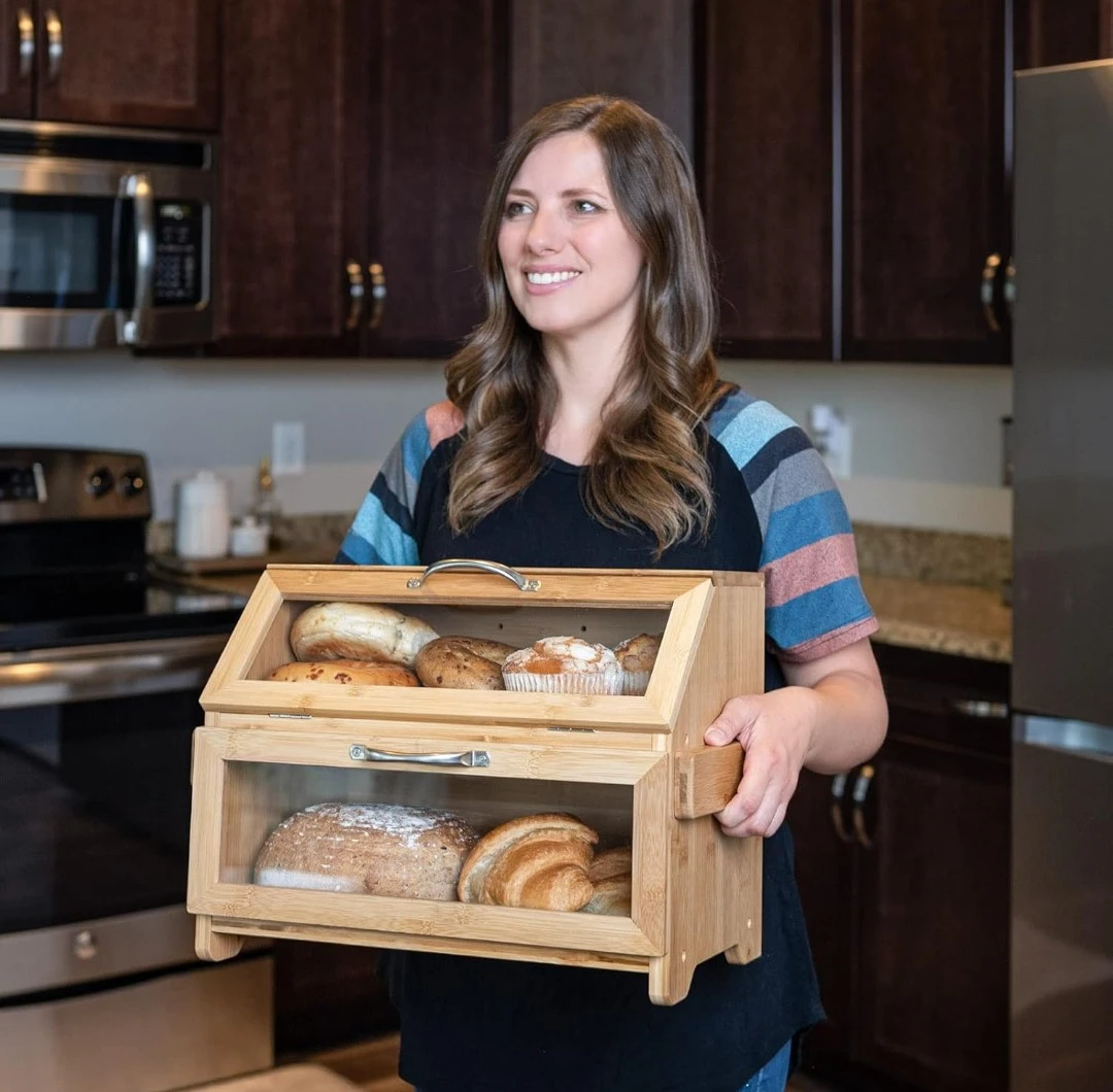 New Large Two-Tier Bamboo Bread Box with Cutting Board - photo 3