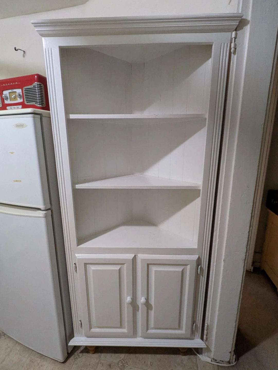 White Painted Wooden Corner Cabinet