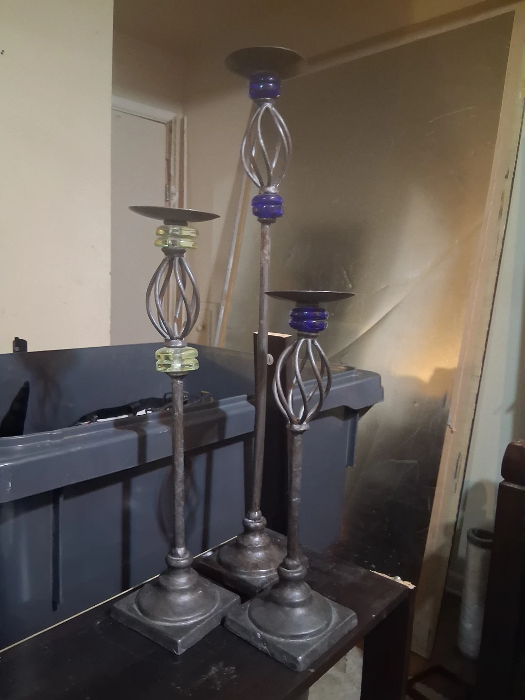 Set of 3 Wrought Iron Candle Holders