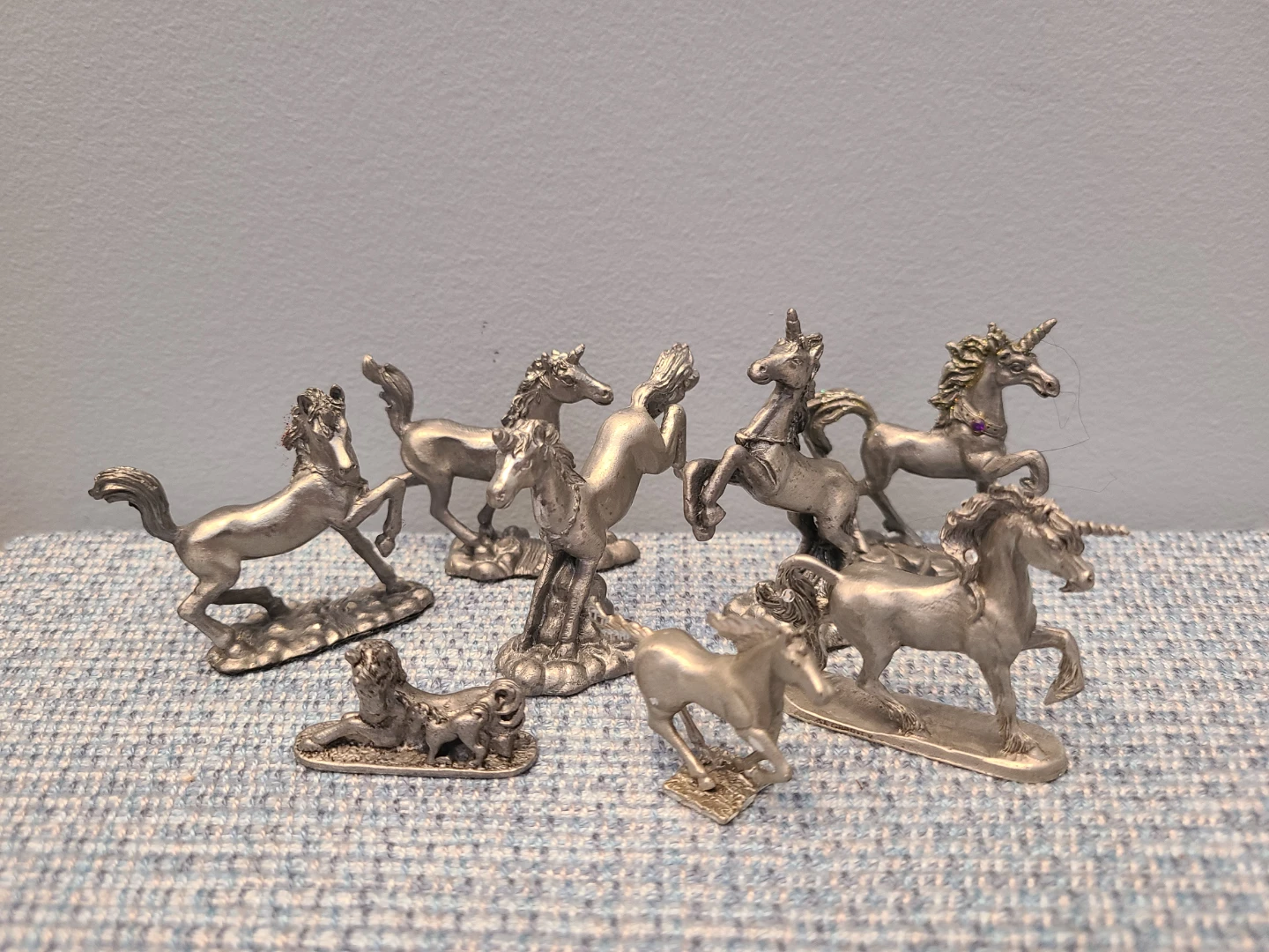 Vintage - 7 Unicorn and 1 Horse Pewter Figurines