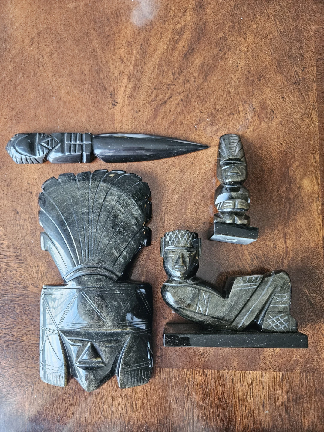 Set of 4 Hand-Carved Obsidian Figures