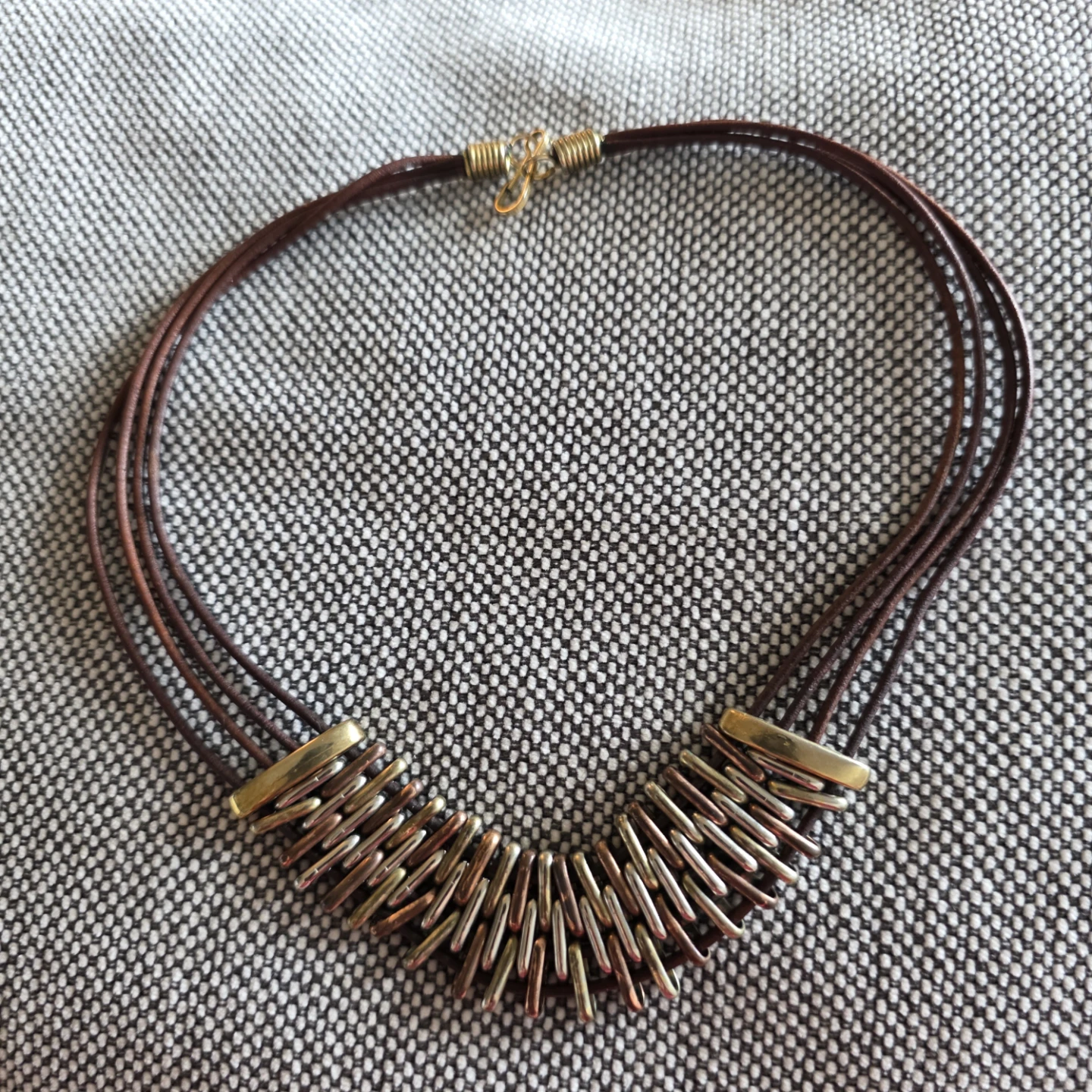 Vintage Mixed Metal and Leather Statement Necklace - photo 2