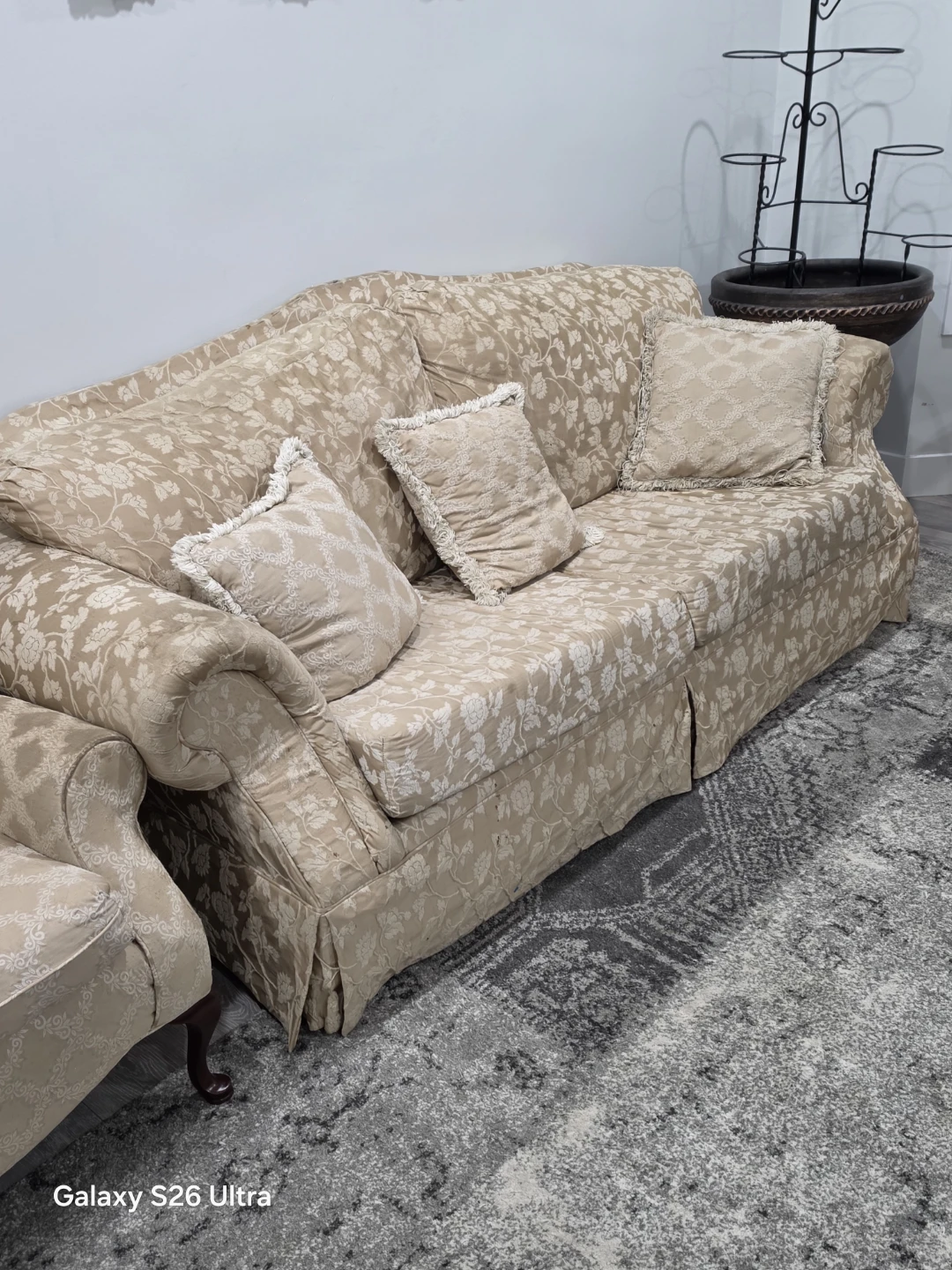 Beige Floral Fabric Sofa and Armchair Set - photo 5