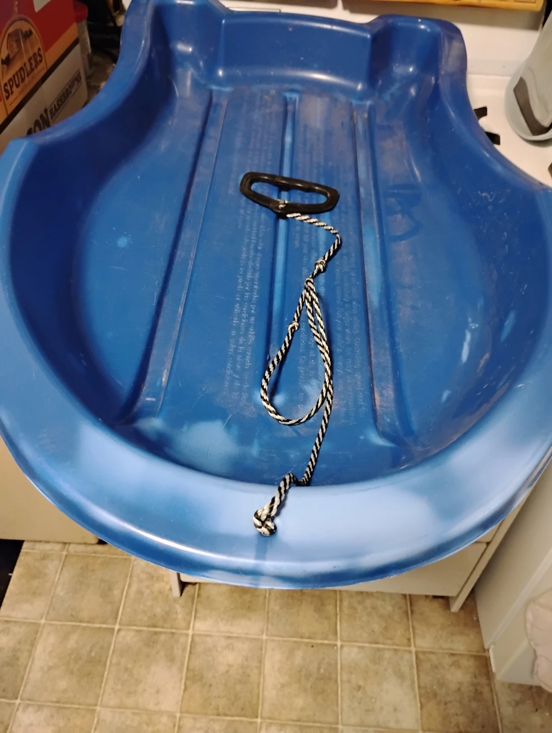 Blue Plastic Toboggan Sled