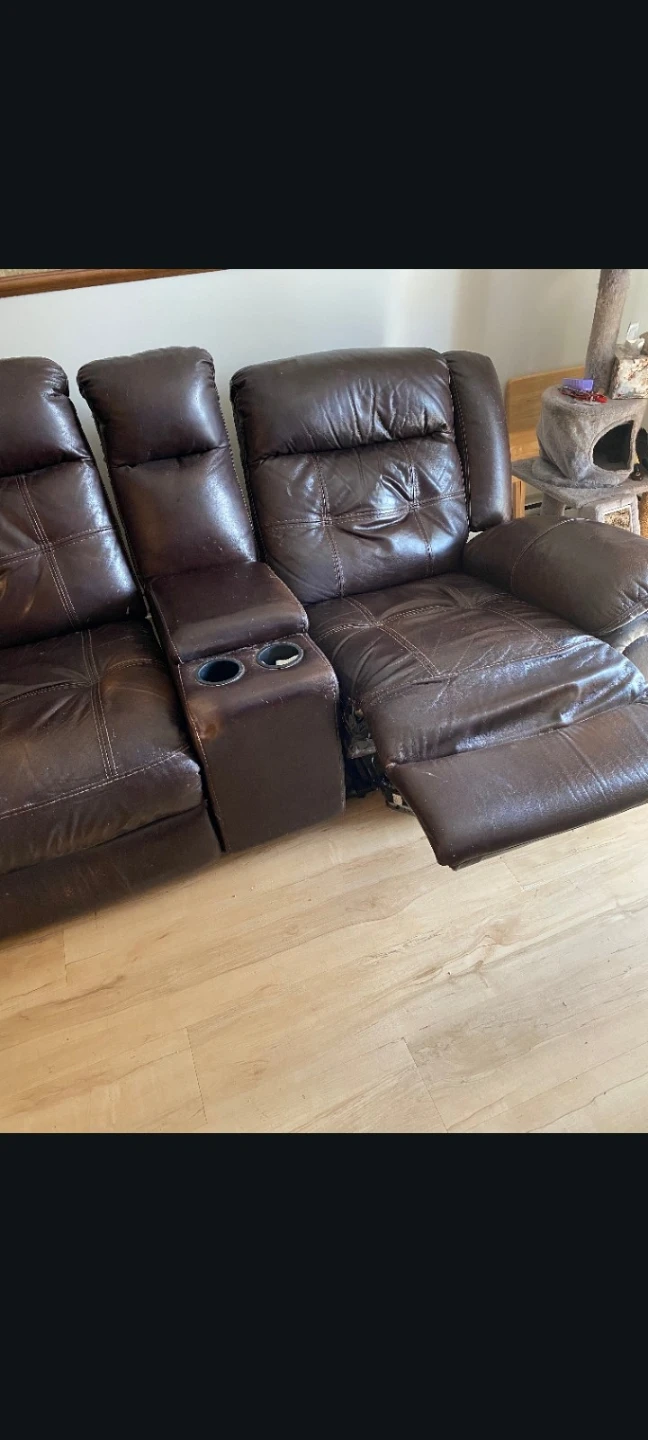Dark brown leather reclining sofa - photo 2