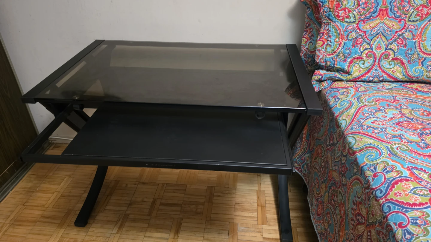 Glass Computer Desk and Blue Office Chair - photo 3