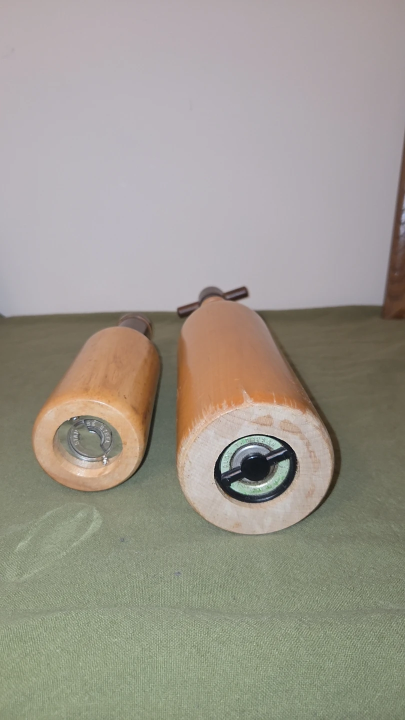 Vintage Olde Thompson Wooden Wine Bottle Pepper and Salt mills - photo 3