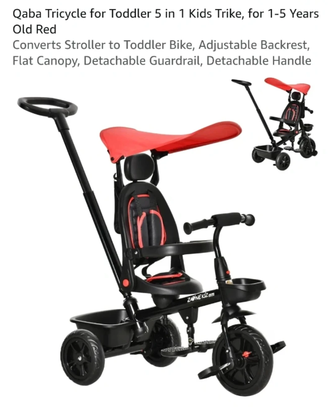 Qaba 5-in-1 Toddler Tricycle - Red - photo 2