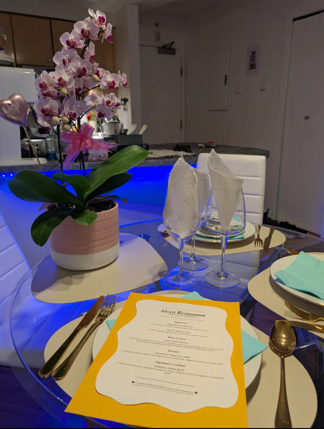 Glass Dining Table with 4 White Chairs - photo 2