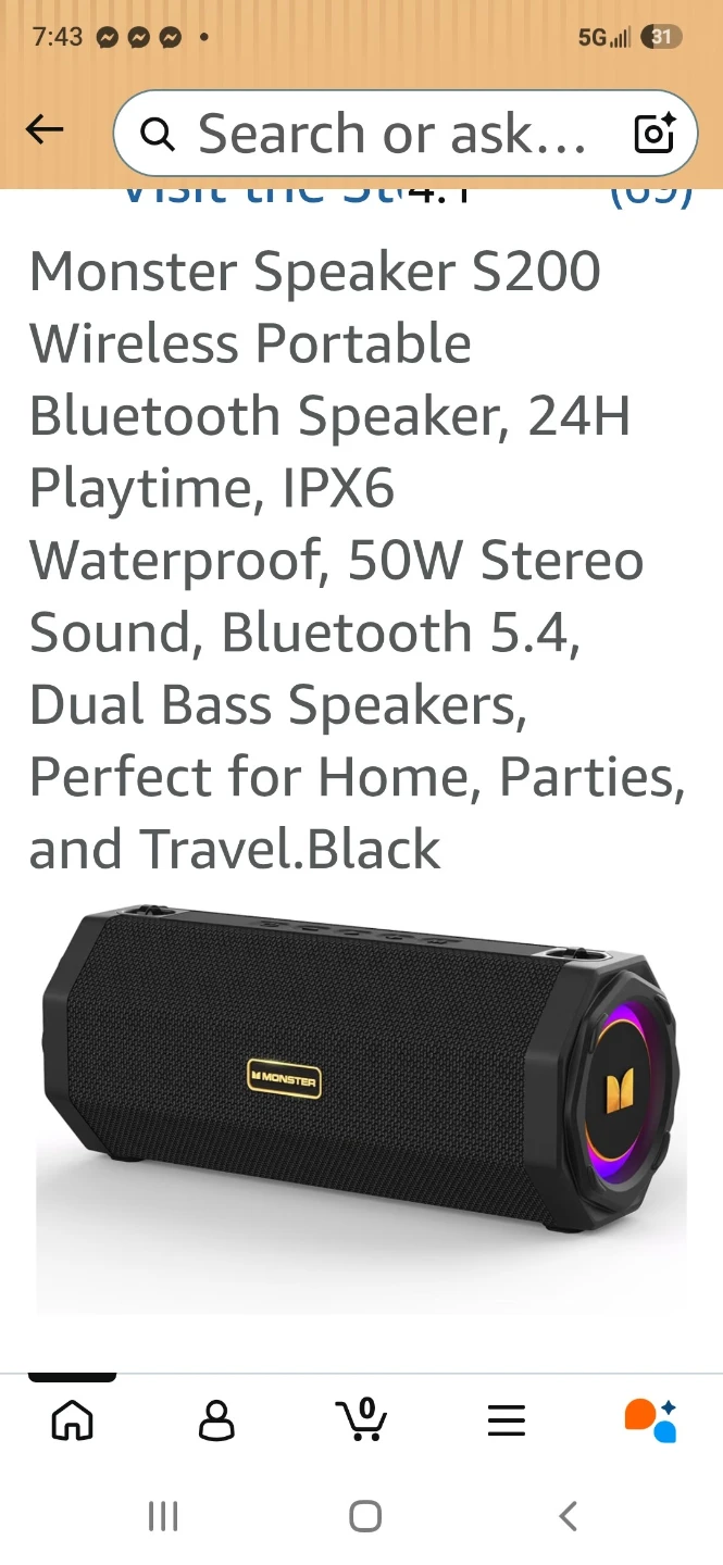 Monster Speaker S200 Wireless Portable Bluetooth Speaker - Black