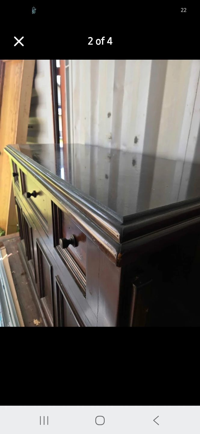Dark Wood Buffet Cabinet with Marble Top - photo 2