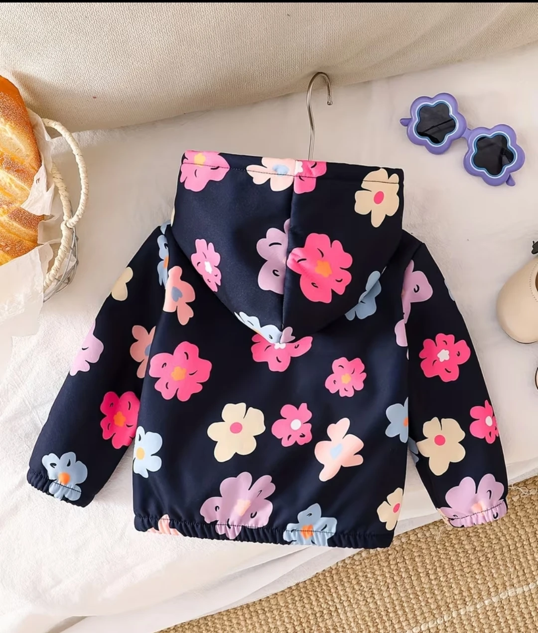 Girls' Floral Fleece-Lined Hoodie