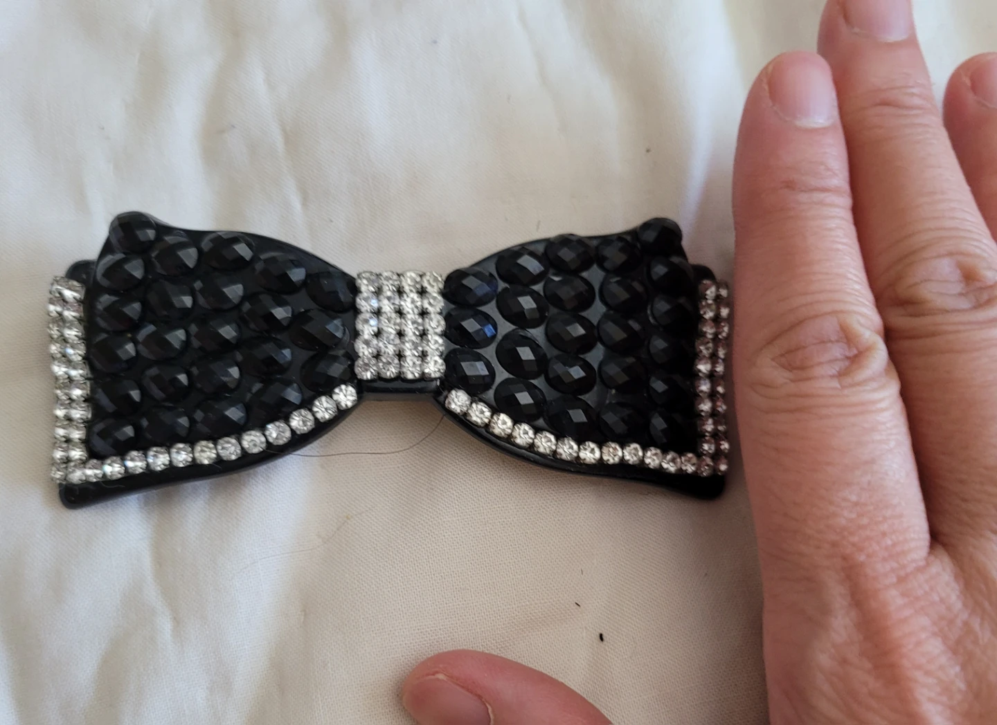 B🏈lack Bow Hair Clip with Rhinestones - photo 2