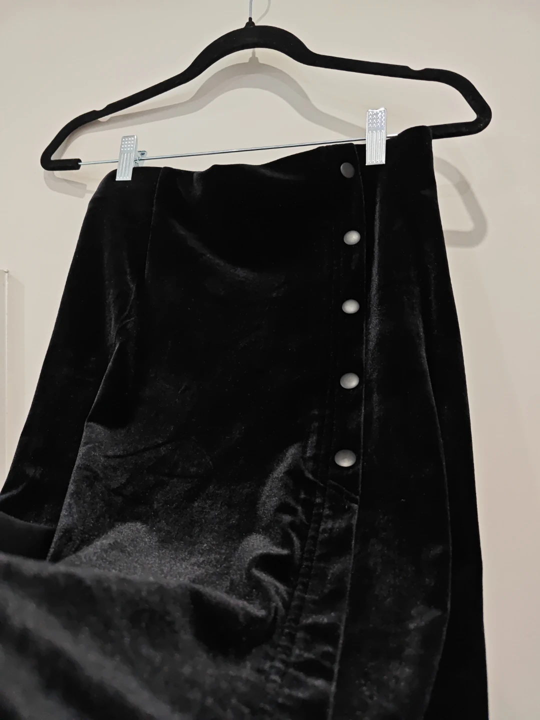 Black Velvet Maxi Skirt with Button Detail - photo 2