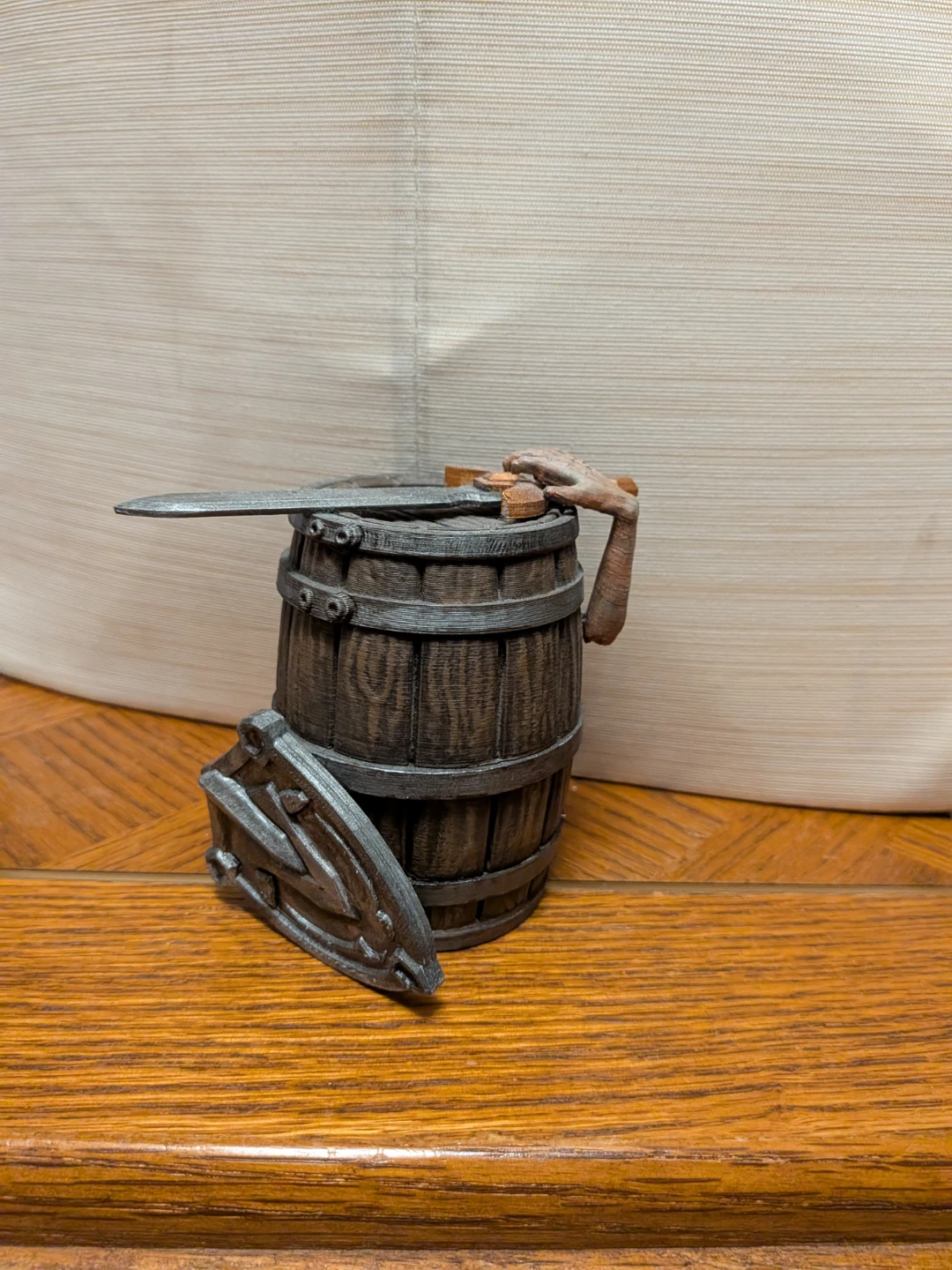 Wooden Barrel Mimic Figurine