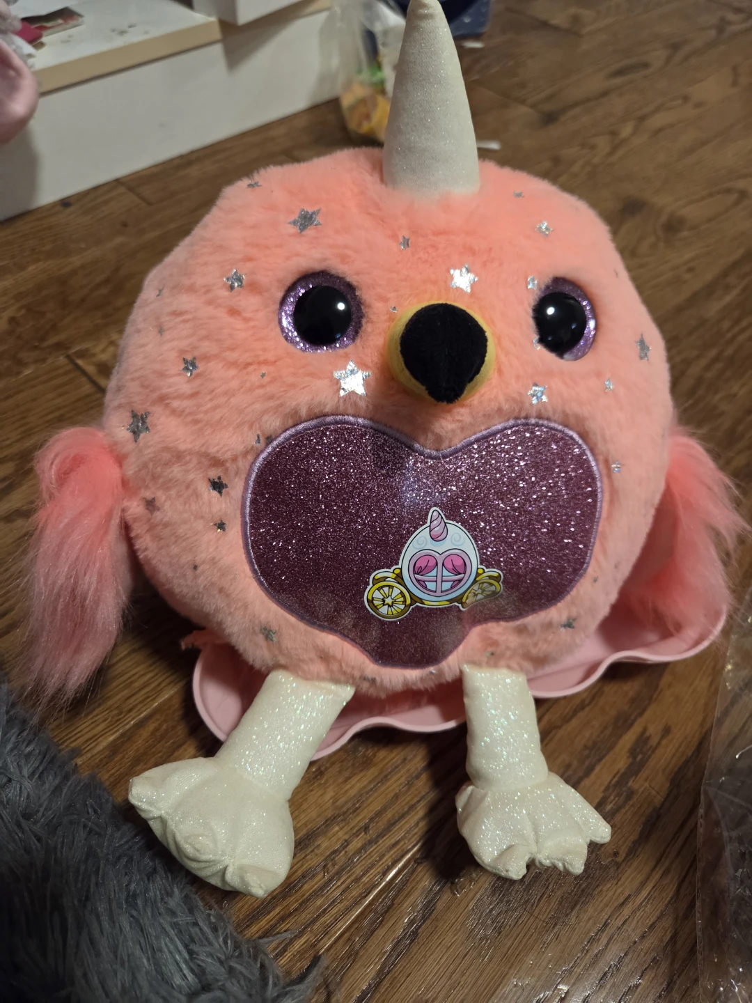Pink Sparkly Unicorn Bird Plush