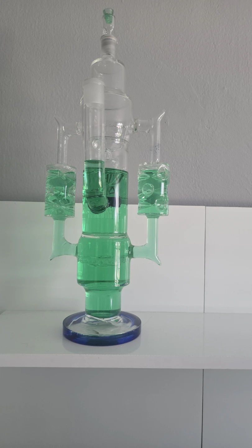 Green Glass Water Pipe with Dual Percs - photo 2
