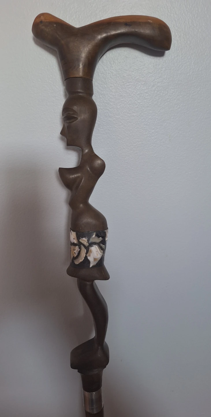 Hand-Carved Wooden Walking Cane with Inlay - photo 5