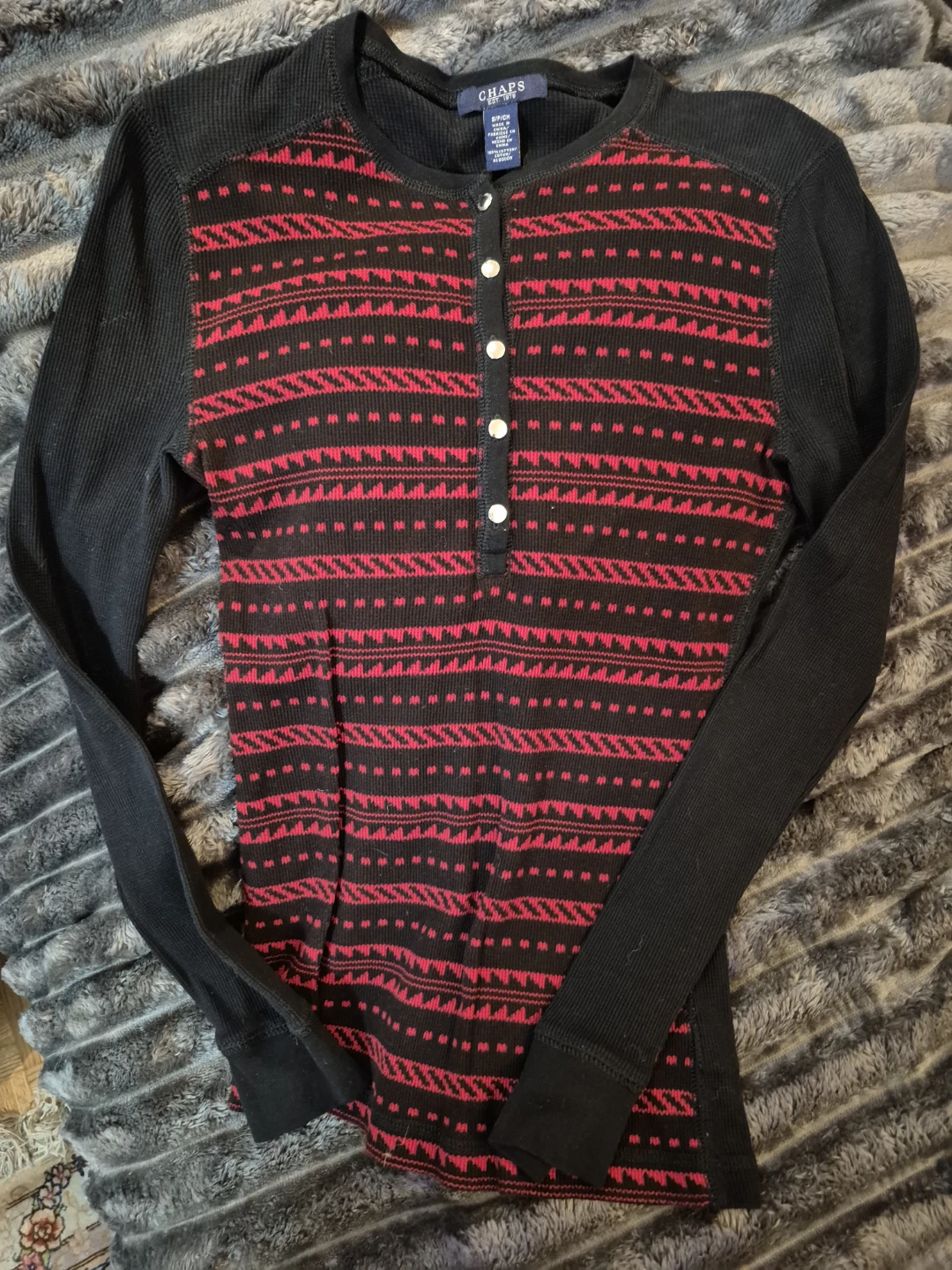 Chaps Black and Red Thermal Long-Sleeve Shirt
