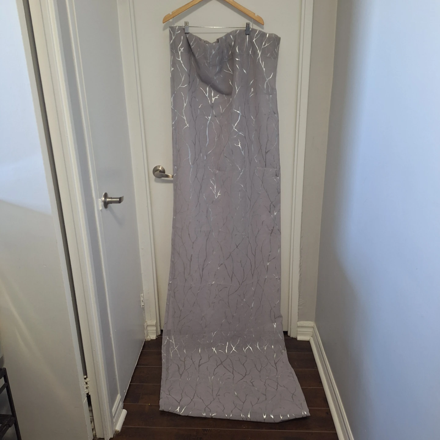 Grey curtain with silver branch pattern