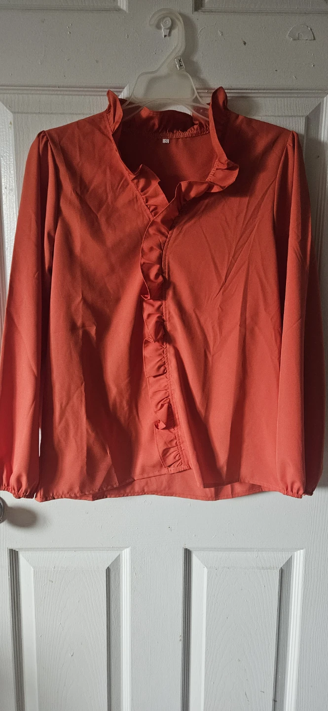 Orange Ruffled Long Sleeve Blouse