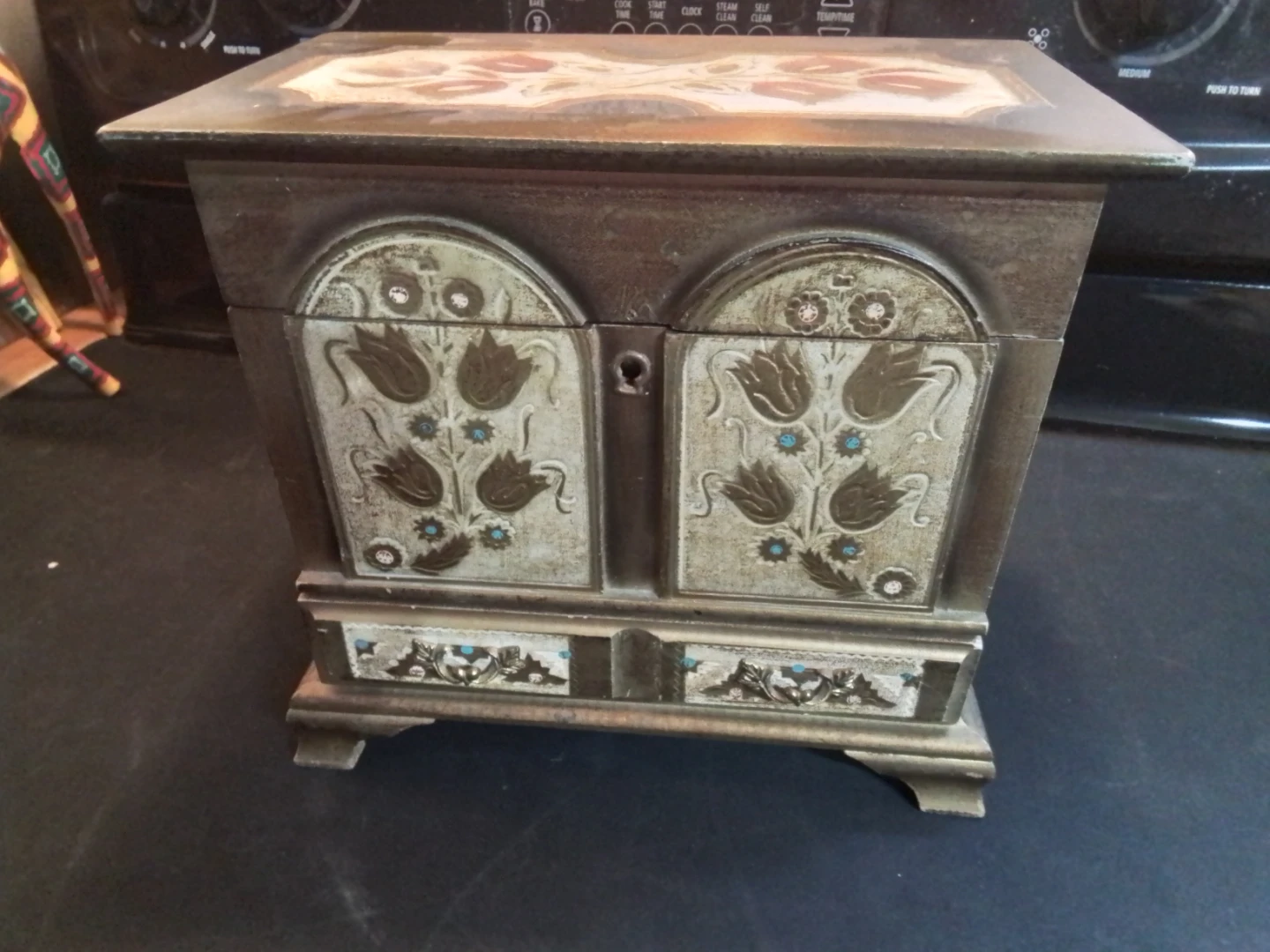 Vintage Mid Century Florentine Style Musical Jewelry Chest Box