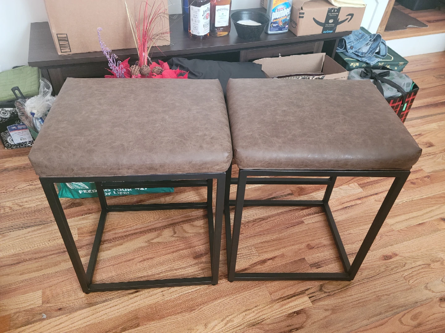 Set of Two Faux Leather Stools