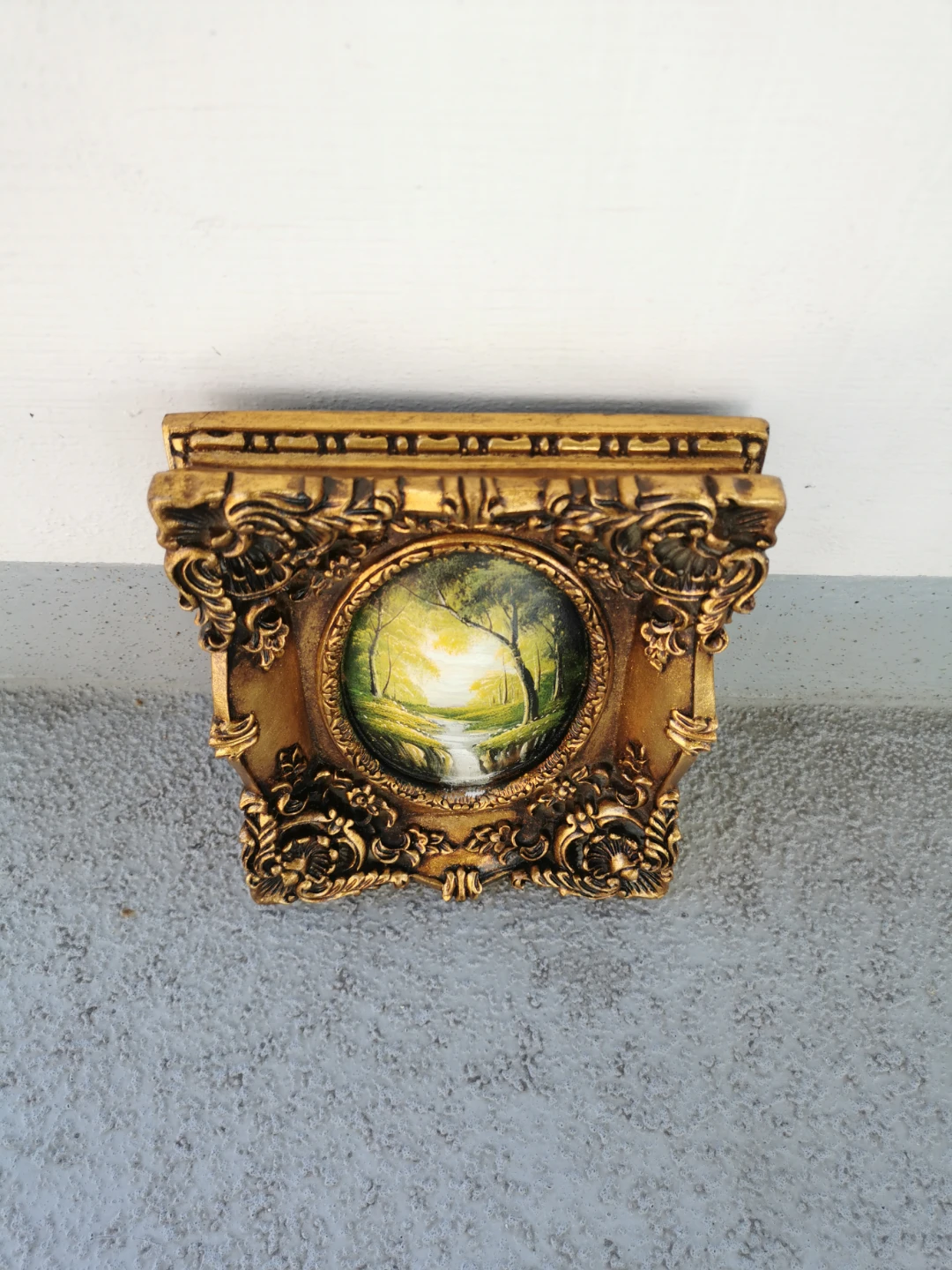Vintage European Oil Landscape Painting Ornate Gilt Rococo Frame - photo 2