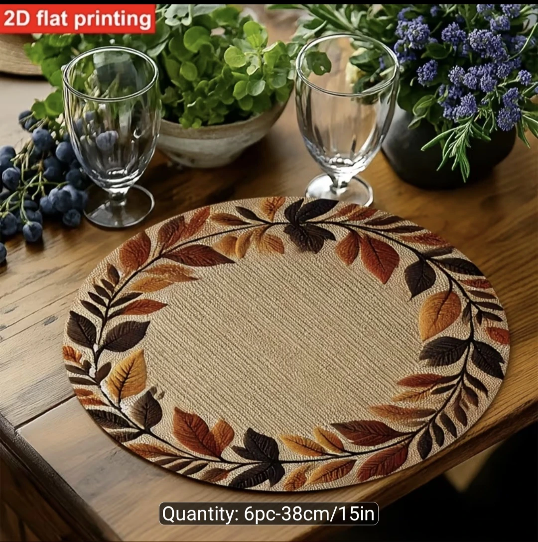 6 Piece Round Placemats - Leaf Design - photo 3