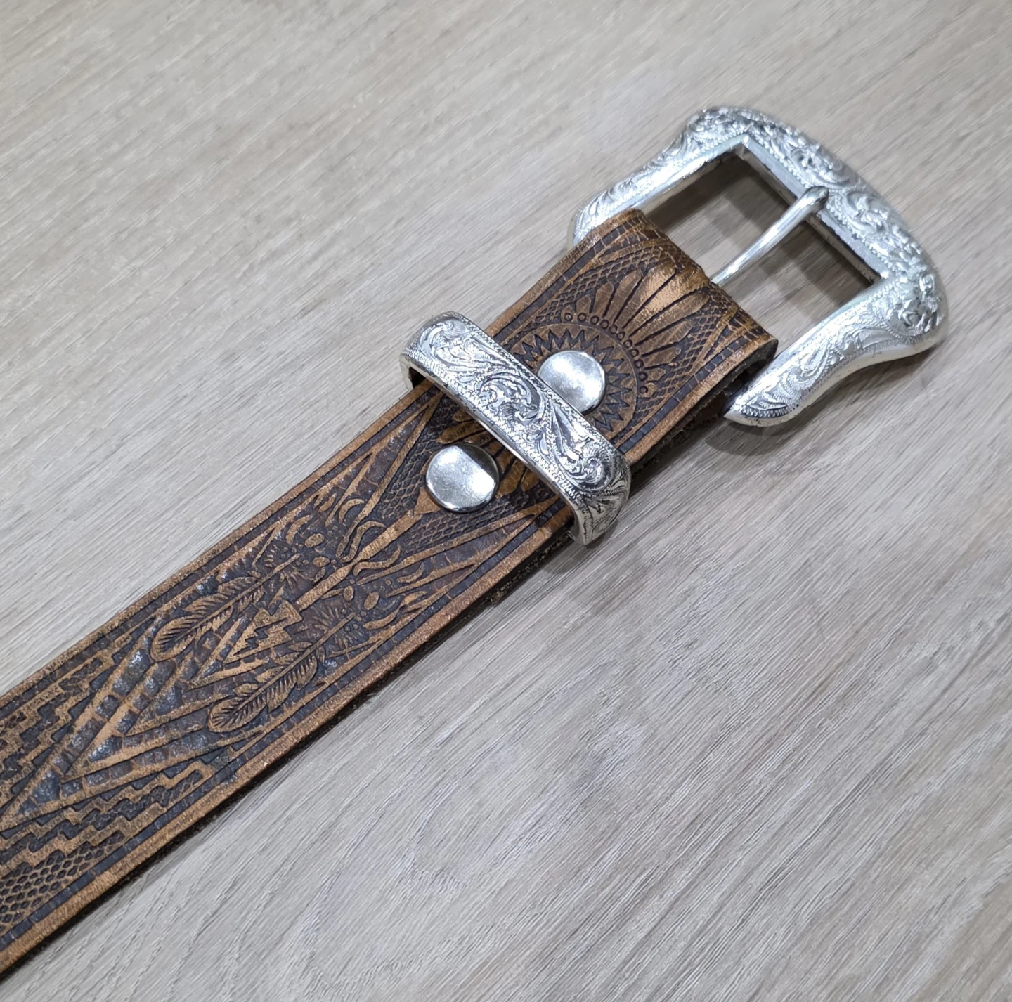 Brown Leather Belt with Silver Buckle - photo 5