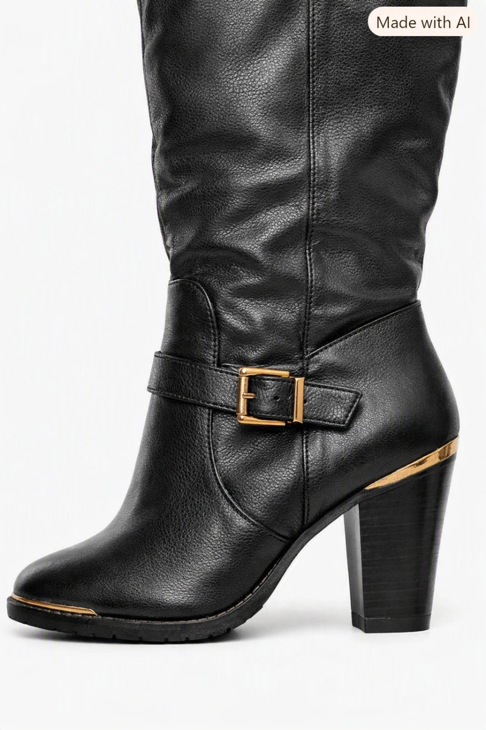 Black Heeled Boots with Buckle Accent - photo 2